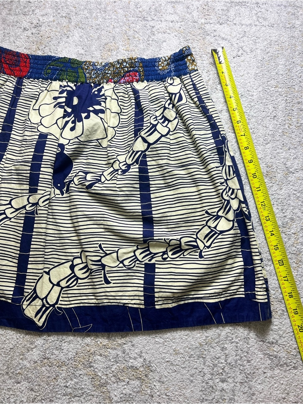 Anthropologie Made In Rwanda Cotton Floral Pocket Mini Skirt Blue Ivory Size M/L - Picture 6 of 8